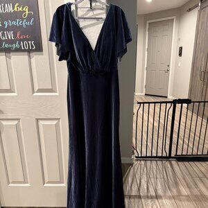 Jenny Yoo Ellis Flutter-Sleeve Open-Back Stretch Velvet Gown, Whimsygoth | 10